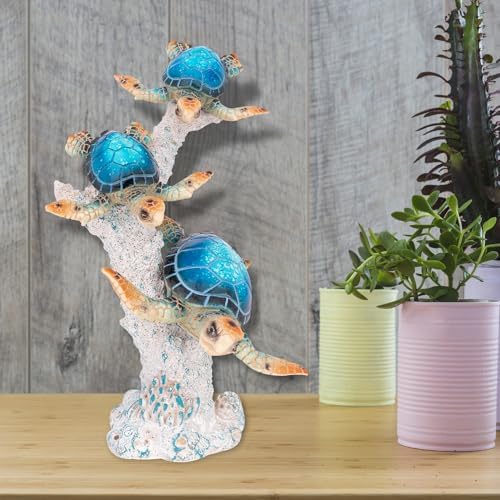 Sea Turtle Statue Triple Turtles Swimming on Coral Reef Base – Ocean-Inspired Polystone Figurine for Coastal, Beach & Nautical Home Decor – Tabletop Accent Sculpture (Blue, 9.5”) - Image 5