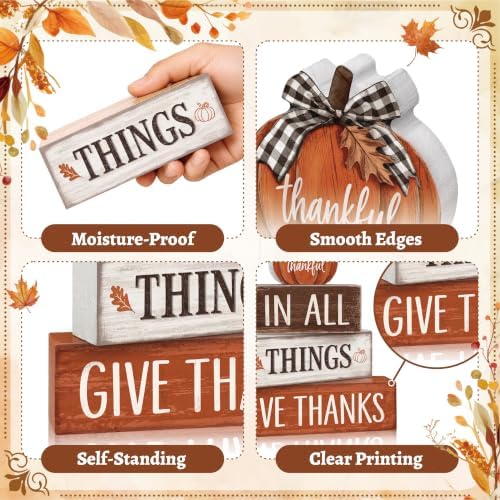 4 Pcs Fall Tiered Tray Decor, Wooden Fall Decorations for Home - Image 3