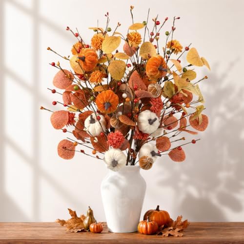 6PCS Artificial Pumpkin Stems, Fall Floral Stems Thanksgiving Decorations by Uieke