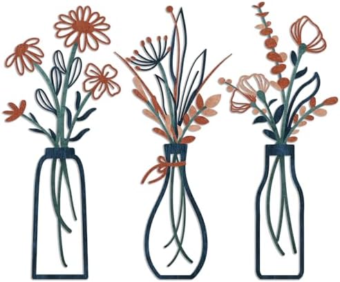 Pigort 3 Pieces Metal Flowers Wall Arts - Rustic Farmhouse Decor Minimalist Flower Wall Decors for Living room Bathroom Bedroom Dining Room-Housewarming Gifts by Artisinfiniteloveiseternaljustlikepi