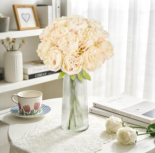 SITUMEIZI 10PCS Artificial Peony Flowers, Real Touch Fake Silk Bouquet with Stems for Home Mothers Day Wedding Party Centerpieces Table Decoration Indoor(Champagne) - Image 6