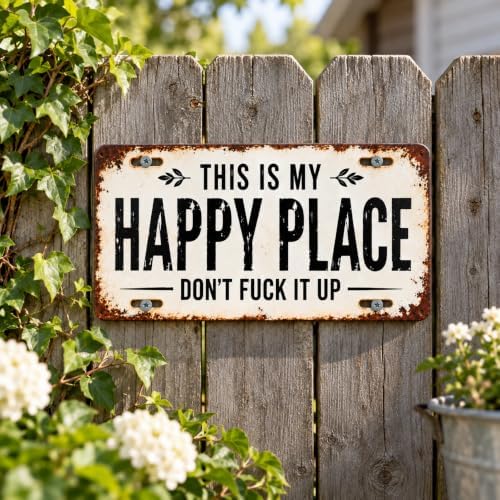 Love You, Bye – Vintage Metal Wall Sign, Metal Signs, Hallway Entryway Door Signs Decor, 16 X 4 Inch Aluminum Rustic Wall Art, Farmhouse Style Hanging Plaque for Decoration (1, Happy Place, L) - Image 3