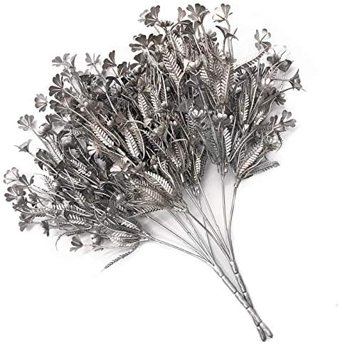 Artificial Plants for Christmas, CATTREE Plastic Grass Faux Shrubs Fake Leaves Simulation Flowers Bushes Home Indoor Outdoor Garden Wedding Festival Decoration Hall Table Planter Filler – Silver 2 Pcs - Image 3