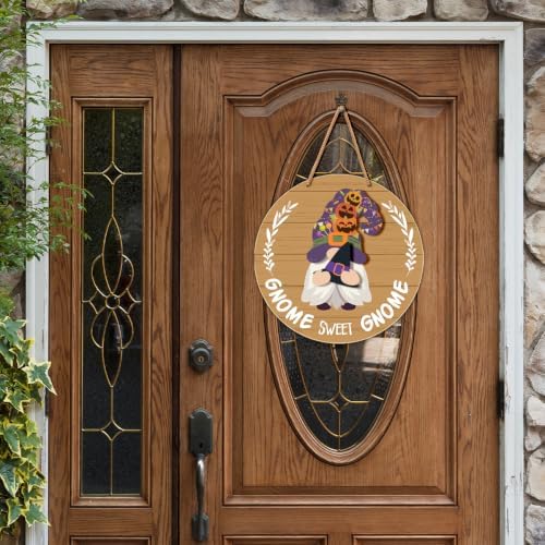 Interchangeable Gnome Welcome Sign Fall Halloween Door Decor, Tan - Image 4
