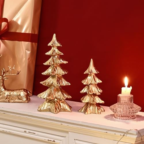 FESTGLOX Gold Christmas Tree Figurines,Small Resin Christmas Tabletop Trees - Image 4