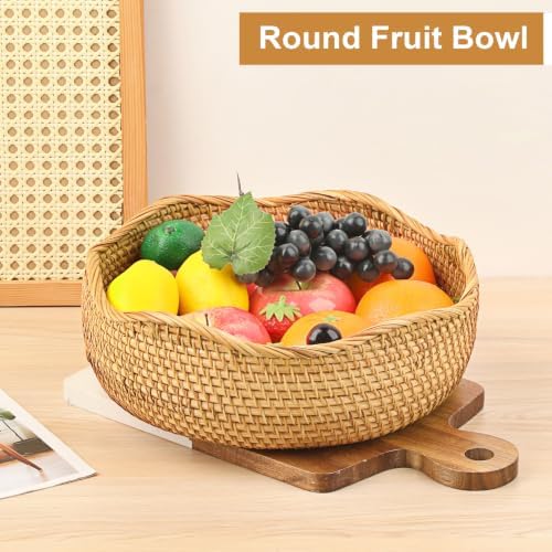 Hipiwe 10.9" Round Key Bowl for Entryway Table Handwoven Rattan Basket Tray - Image 2