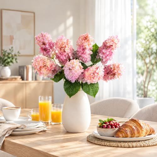 Ttranewsoo Hydrangea Artificial Flowers ,Fall Hydrangeas Artificial Flowers, Fake Fall Dried Hydrangea Decoration,Faux Silk Flower With Stems Winter Decor Indoor and outdoor(Pink 24"8pcs) Without Vase - Image 4