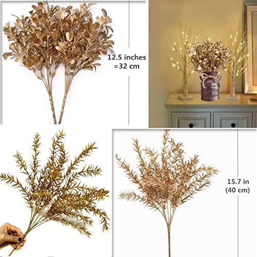 Gold Decorations Artificial Plants, CATTREE Golden Berry Leaves Fake Simulation Spiky Leaf Grass Plastic Faux Shrubs Bushes Ornaments Home Indoor Outdoor Wedding Decor Hall Table Planter Filler 4 Pack - Image 3