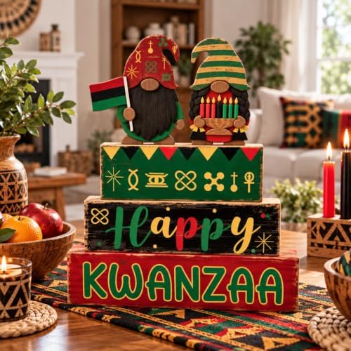 Yuntau 4 Pcs Happy Kwanzaa Books Table Decor Black Gnome Stacked Signs - Image 6