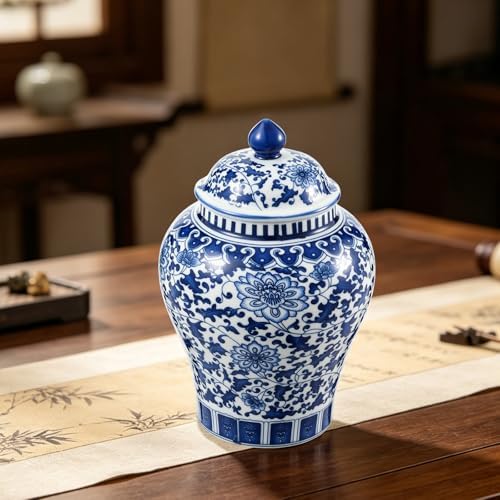 Small Blue and White Ginger Jar with Lid, 7.87 Inch Ceramic Chinoiserie Ginger Jar, Decorative Porcelain Ginger Vase with Exquisite Floral Patterns for Home, Living Room & Office - Image 7