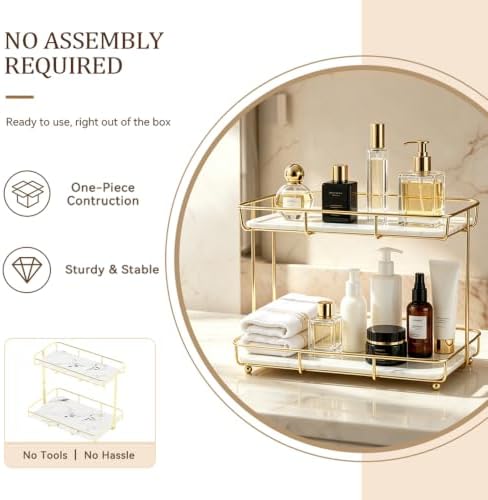 Bathroom Organizer Countertop Perfume Organizer Makeup Organizer Cosmetics Storage Display Rack Vanity Tray Dresser Stainless Steel Gold Shelf White Marble Ceramic Tray - Image 6