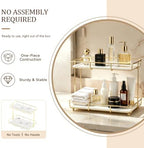 Bathroom Organizer Countertop Perfume Organizer Makeup Organizer Cosmetics Storage Display Rack Vanity Tray Dresser Stainless Steel Gold Shelf White Marble Ceramic Tray - Image 6