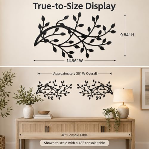 Meltset Metal Tree Leaf Wall Decor, Vine Olive Leaf Branch Wall Art,Black Wrought Iron Artwork above The Bed, Living Room, Indoor and Outdoor (S/Black) - Image 2