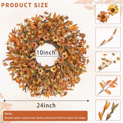 Ghrdopy 24 Inch Fall Wreath Front Door, Artificial Daisy Decor - Image 2