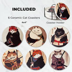 Ninja Cat Coasters Set of 6 - Cat Gifts for Men Anime Decor, Funny Coasters - Image 2