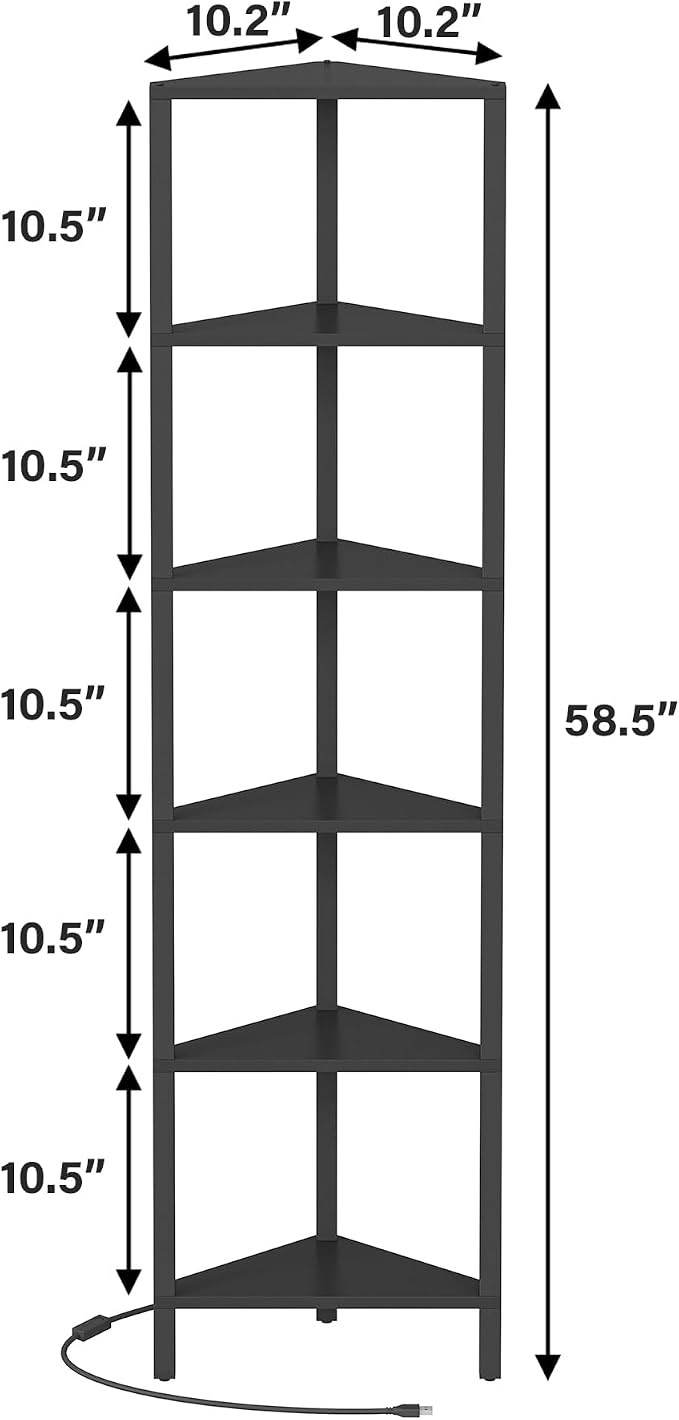 TUTOTAK Corner Shelf with LED Light, 6-Tier Corner Bookshelf - Image 2