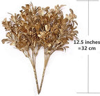 Artificial Flowers Christmas Decor, Golden Leaves Branches Plants Fake Berry Grass for Wedding Bridal Bouquet Party Indoor DIY Home Office Table Centerpieces Arrangements Decoration - Gold 4 Pack - Image 5