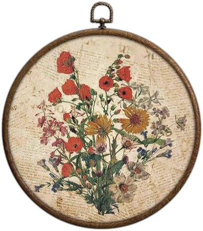 Vintage Floral Wall Decor, Printed Canvas Wall Hanging for Bedroom Kitchen Home Office, Round Wall Decoration, Wall Art Bedroom, Living Room Wall Art, Dorm Decor, Circular Wall Hanging with Hooks,2 by Unknown