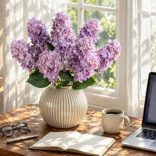 Ttranewsoo Fake Hydrangea Silk Flowers with Stems,Faux Hydrangea Artificial Flowers Purple for Home Wedding,Dried Hydrangea Artificial Flowers Bouquet Vase Decor 24"（ Purple ） 8pcs No Vase - Image 3