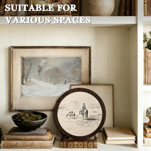 CFFJLHN Vintage Western Cowboy Framed Wall Art Decor Classy Western Decor, Rustic Country Southwest Cowboy Riding Horse Round Wall Art Hanging Decorations for Home Bedroom Living Room, 10x10 Inch - Image 6