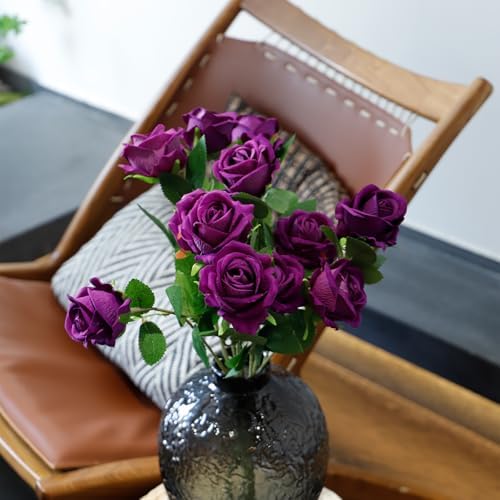 12 Pcs Artificial Rose Flowers, Silk Roses with Long Stems, Realistic Fake Roses for Wedding Centerpiece Party Home and Office DIY Decor, Purple - Image 6