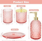 Haturi Glass Bathroom Accessories Set, Light Pink Bathroom Set, 4 Pcs - Image 3
