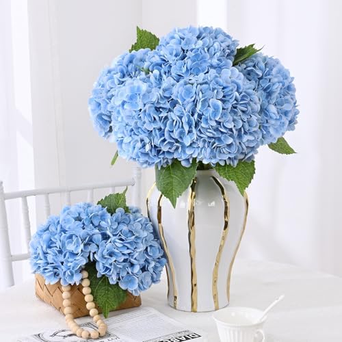 4 Pcs Real Touch Hydrangea Artificial Flowers, 21" Latex Fake Flowers, Blue - Image 2