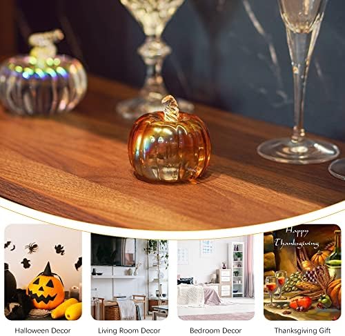 2.8'' Brown Striped Glass Pumpkins For Decorating Fall Harvest Halloween - Image 6