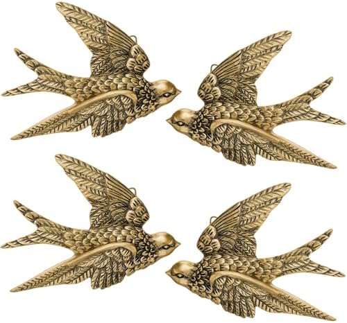 4 Piece Vintage Swallow Wall Decor, 4.7 Inch 3D Resin Bird Art Sculptures by Kathfly
