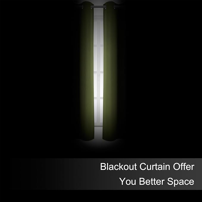 Blackout Curtains 66 x 72 Inch Long Olive Green Curtains Set of 2 Panels Room - Image 3