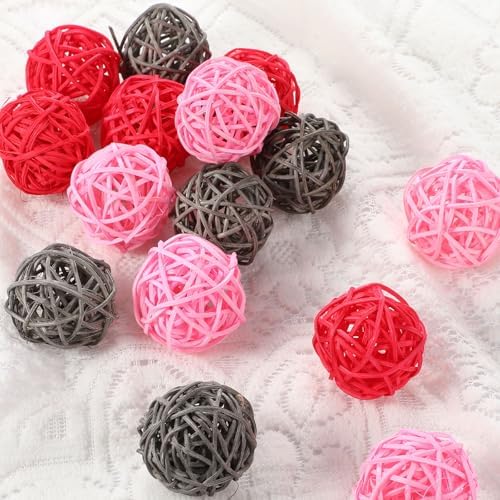 Yaomiao 15 Pcs Decorative Wicker Rattan Ball, 1.8 in, Pink Red Gray - Image 3