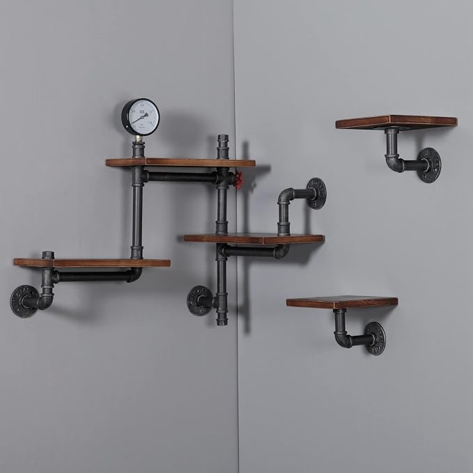 Industrial Rustic Pipe Shelving Floating Shelves Wall Mounted, 5 Laye Modern - Image 7