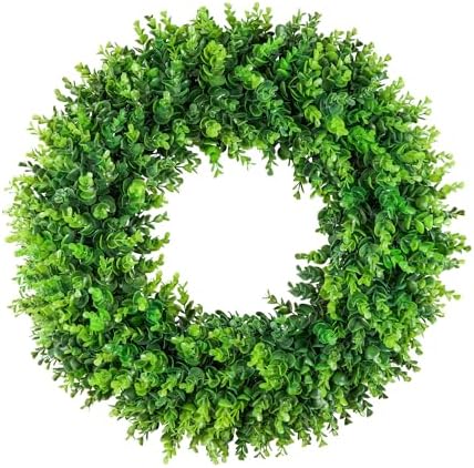 DDHS Large Boxwood Wreath Front Door 24'' Artificial Spring Wreaths for Front Door Farmhouse Wedding Green Year Round Indoor Outdoor for Summer Wreath st Patrick's Day Decoration -(Hello Sign) by DDHS