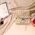 ELLDOO Crystal Jewelry Box Rectangle Trinket Organizer Earrings Rings Box Treasure Box Home Decor Accent Decorative Box with Lid for Valentine Wedding Christmas Birthday Gift, Gold, Small - Image 4
