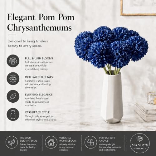 Mandy's 12pcs Artificial Royal Blue Ball Chrysanthemum Flowers - Image 2