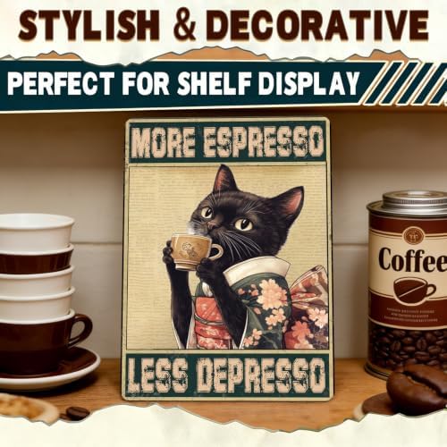 Coffee Cat Metal Posters More Espresso Less Depresso Metal Tin Sign Kimono Cat Bar Pub Sign Poster Home Decor Garage Bar Restaurant Kitchen Cafe Poster 12x16 Inch - Image 5