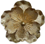 Metal Flower Wall Art Decor, 9" Gold Rustic Modern Floral Sculpture by Picfarce