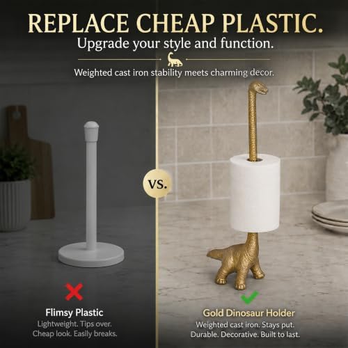 WallCharmers Gold Dino Paper Towel Holder & Metal Toilet Paper Holder Stand - Image 6