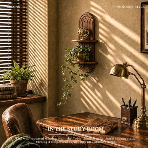 Plant Wall Shelf for Rustic Home Decor: Hanging Plant Shelf for Plant,Brown - Image 4