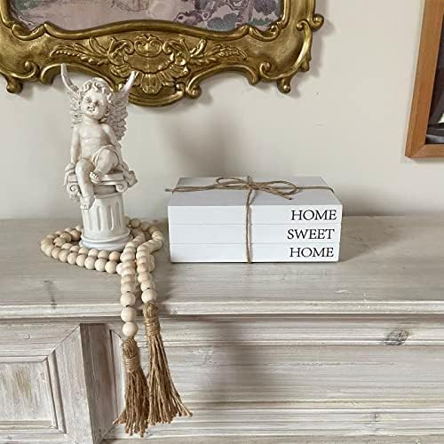 Decorative Books for Home Decor, White Faux Books for Decoration, Rustic Farmhouse Stacked Display Books with 52in Wood Bead Garland for Coffee Tables Living Room, (Home Sweet Home) - Image 5