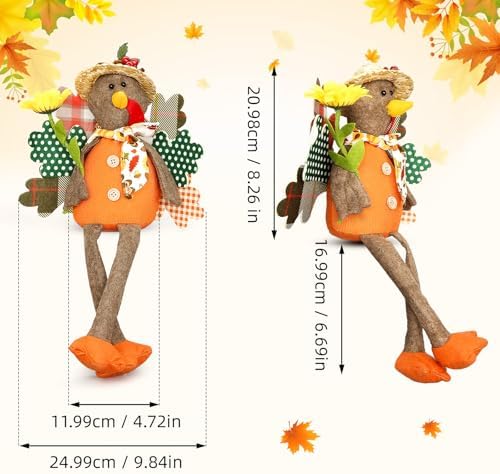 Lovinland 2 Pack Stuffed Animal Turkey Doll Thanksgiving Table Decoration - Image 5