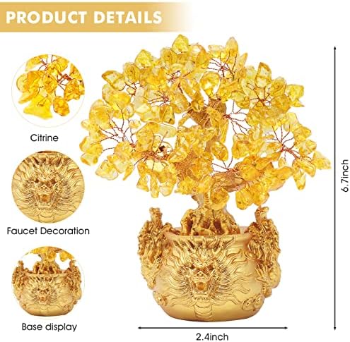 Feng Shui Citrine/Yellow Crytal Money Tree Bonsai with Chinese Decoration for Luck and Wealth - Image 2