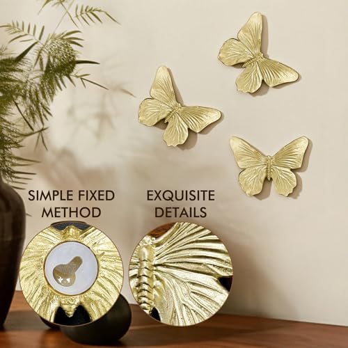 GUSFREUD 3D Butterfly Wall Decor Set – Resin Wall Decor for Living Room, Bedroom, Bathroom, Dining Room, Outdoor and Gallery Walls - Antique Gold - Set of 3 - Image 4