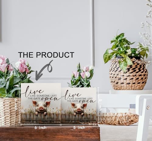 Pig Signs - Farm Cottagecore Animal Office Kitchen Bedroom Decor,Rustic Farmhouse Live like Someone Left the Gate Open Home Decor Wooden Signs,Pig Gifts for Women,6x6 - Image 6
