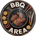 BBQ Area Metal Sign 8x8in Round Retro Plaque for Backyard Grill Wall Decor Outdoor Cooking Gift by Unknown