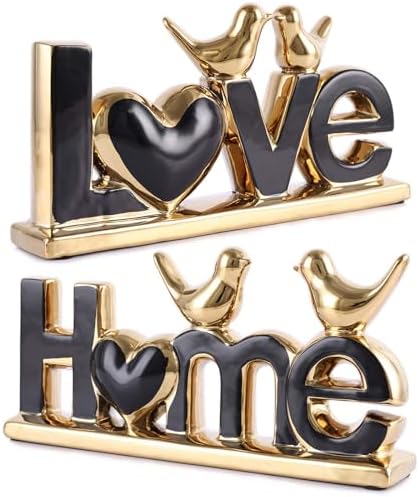 Love Sign Decor,Gold Room Decor Aesthetic, Knick Knack Shelf,Bird Decor, Boho Bookshelf,Abstract Statue,for Living Room,Bedroom, Contemporary Tv Stand Set of 2 (2, Gold Black) by PlivBloom