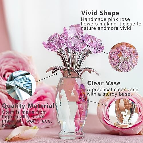 Pink Crystal Glass Rose Figurine Flower Home Table Centerpiece Decor - Image 4