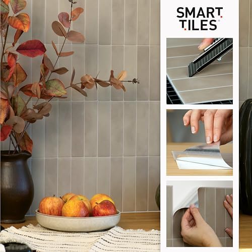 Smart Tiles Peel and Stick backsplash, Stacked Taupe Beige, 11.43"x9" - Image 5
