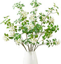 Heleze 3 PCS 43.3 Inch Artificial Greenery Stems Fake Branches with Leaves for Vase Faux Plants Silk Flowers for Home Decor Indoor Serenity Blossoms White by Heleze