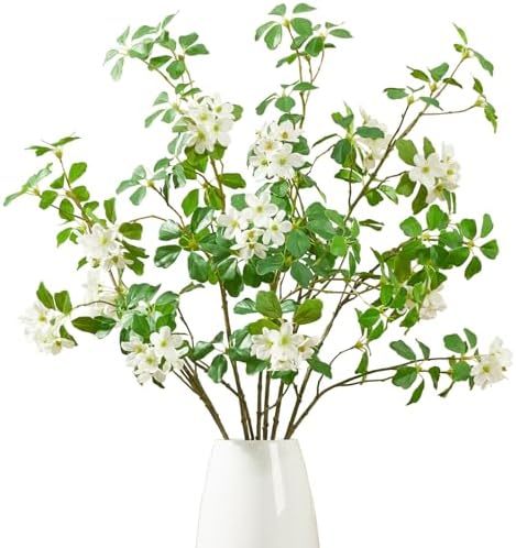Heleze 3 PCS 43.3 Inch Artificial Greenery Stems Fake Branches with Leaves for Vase Faux Plants Silk Flowers for Home Decor Indoor Serenity Blossoms White by Heleze